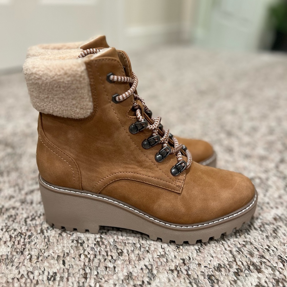 DV by Dolce Vita Tan Lace Up Boots with Chunky Sole